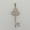 Key Pendant in White Gold Filled with Clear Gemstones