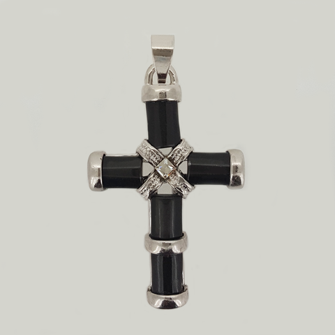 Cross Pendant in White Gold Filled & Black Enamel