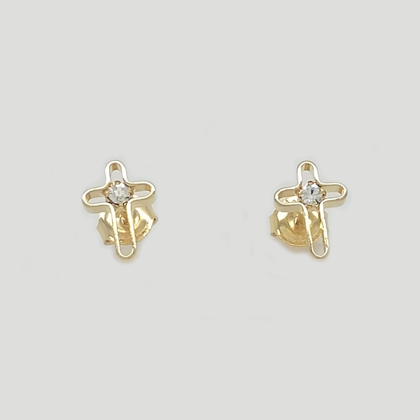 Cross Earrings in Yellow Gold Filled with Gemstone
