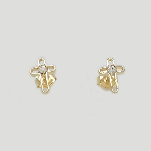Cross Earrings in Yellow Gold Filled with Gemstone