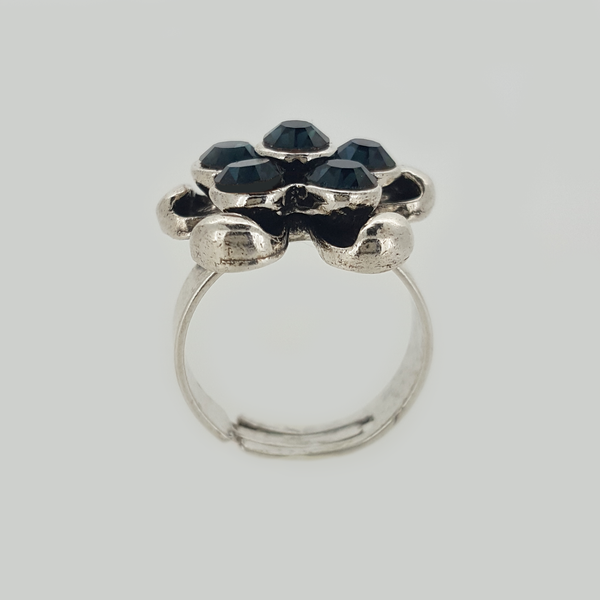 Flower Ring in Aged White Gold Filled with Dark Gemstones
