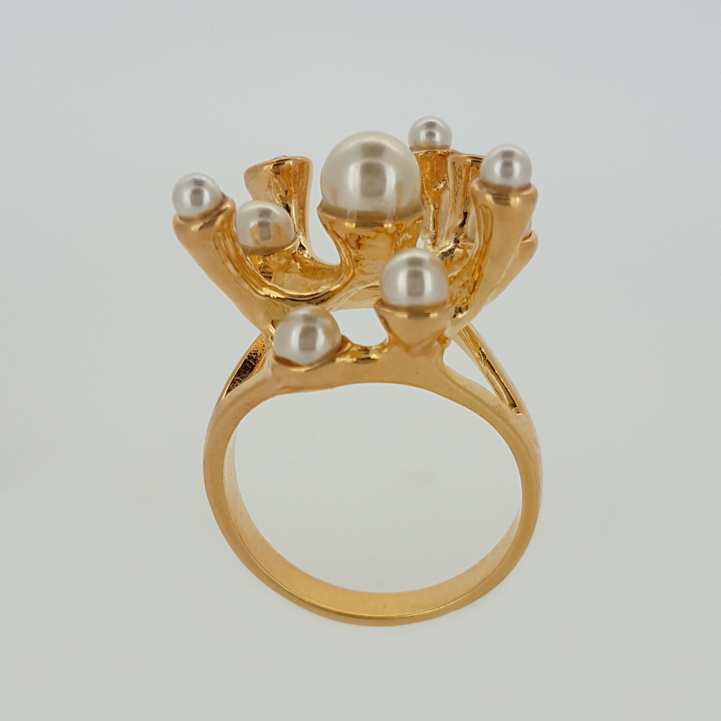 Coral Form Ring in Yellow Gold Filled with Pearls & Gemstones