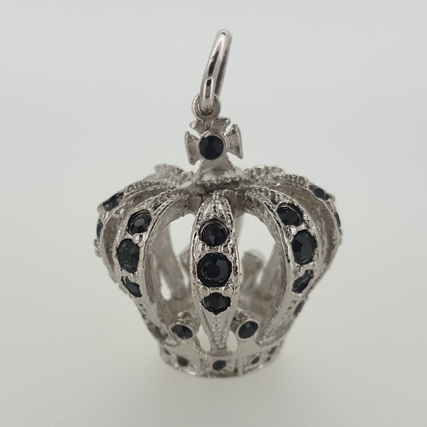 Crown Pendant in White Gold Filled with Black Gemstones
