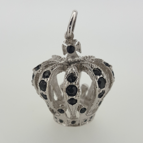 Crown Pendant in White Gold Filled with Black Gemstones