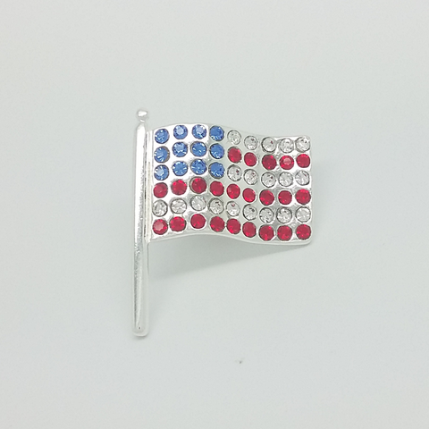 USA Flag Pin in Silver Filled with Gemstones