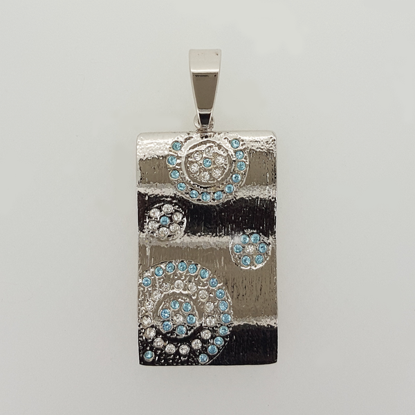 Rectangle Pendant in White Gold Filled with Gemstones
