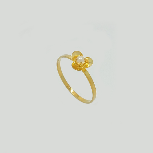 Ring in Yellow Gold Filled with Flower & Pearl