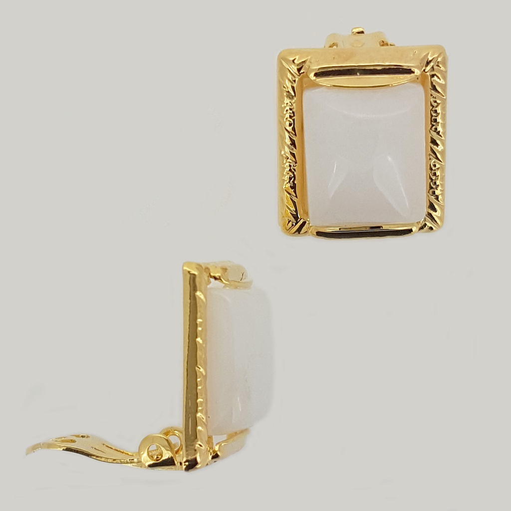 Square Stud Earrings in Yellow Gold Filled with Gemstone