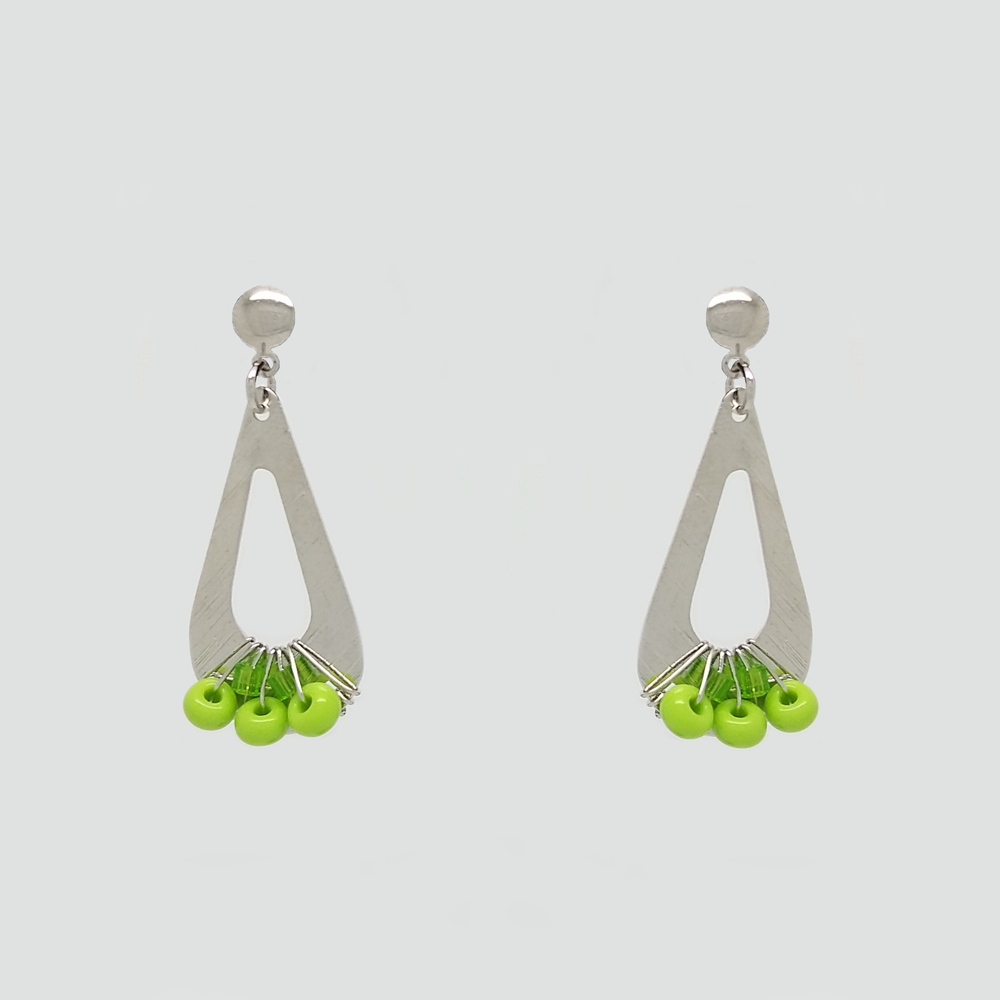 Dangle Earrings in Stainless Steel with Green Beads