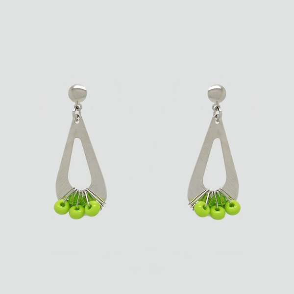 Dangle Earrings in Stainless Steel with Green Beads