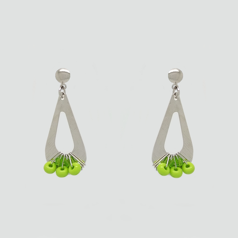 Dangle Earrings in Stainless Steel with Green Beads
