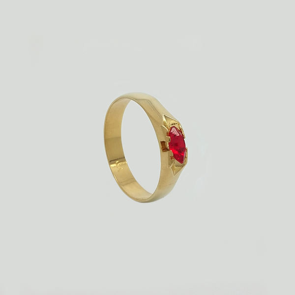 Band in Yellow Gold Filled with Oval Red Gemstone