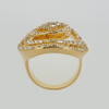 Rose Form Ring in Yellow Gold Filled with Crystals