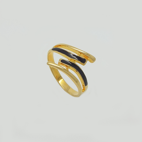 Four Branches Ring in Yellow Gold Filled with Black Enamel