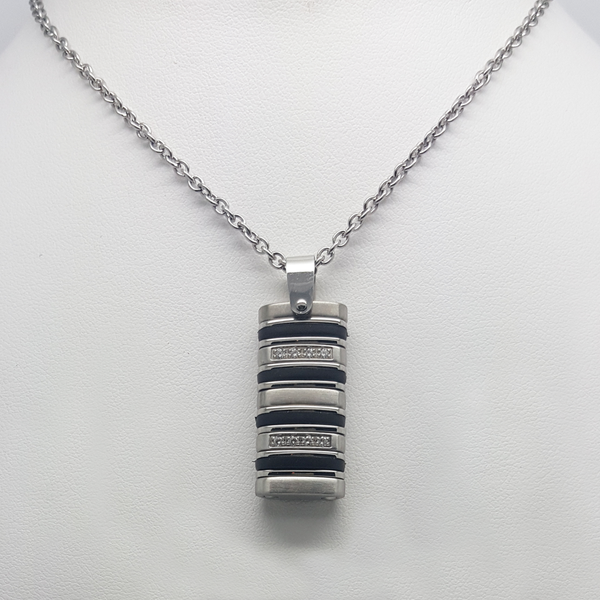 Necklace in Stainless Steel Silver with Black Enamel & Gemstones