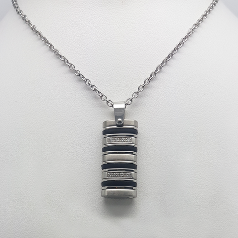 Necklace in Stainless Steel Silver with Black Enamel & Gemstones
