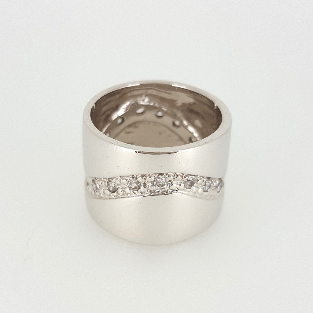 Wide Band Ring in White Gold Filled with Gemstones
