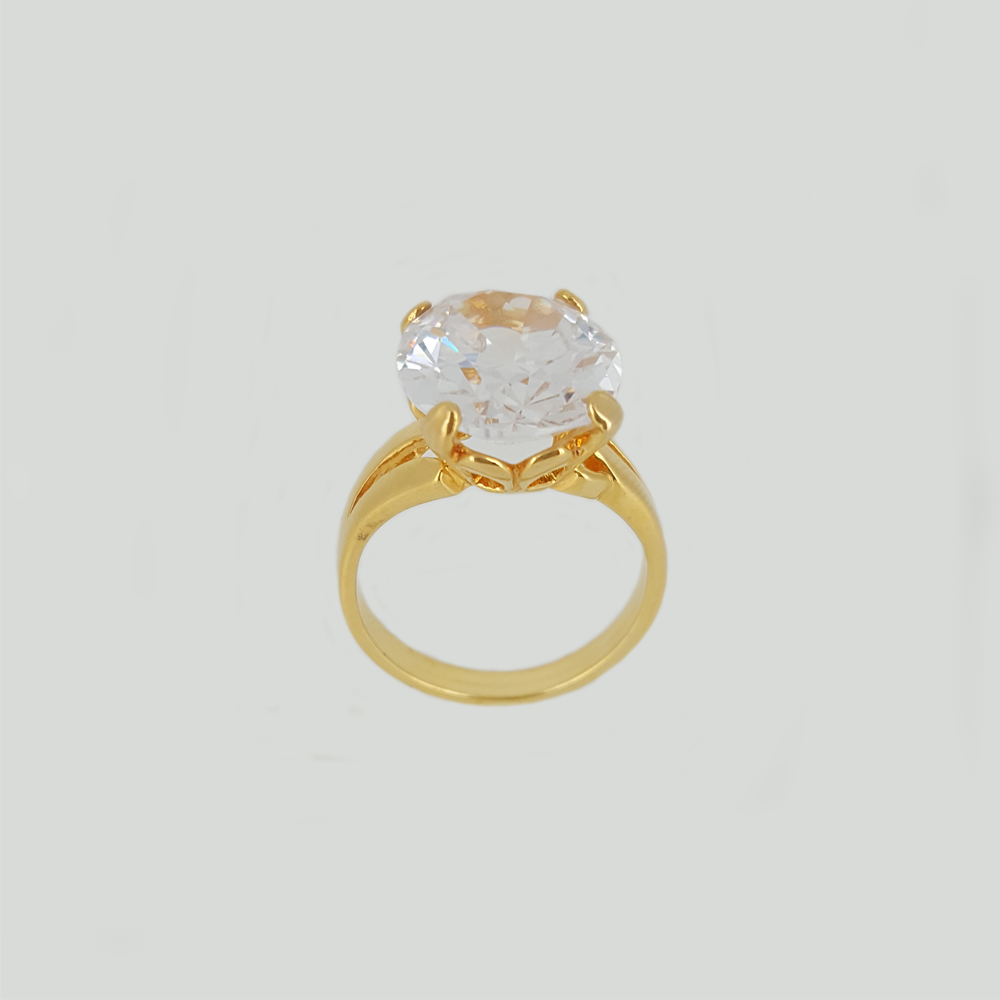 Band Ring in Yellow Gold Filled with Big Crystal