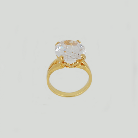 Band Ring in Yellow Gold Filled with Big Crystal