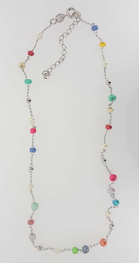 Necklace in White Gold Filled with Multicolor Beads