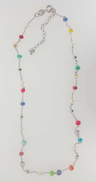 Necklace in White Gold Filled with Multicolor Beads