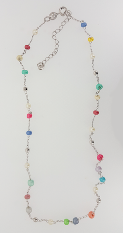 Necklace in White Gold Filled with Multicolor Beads