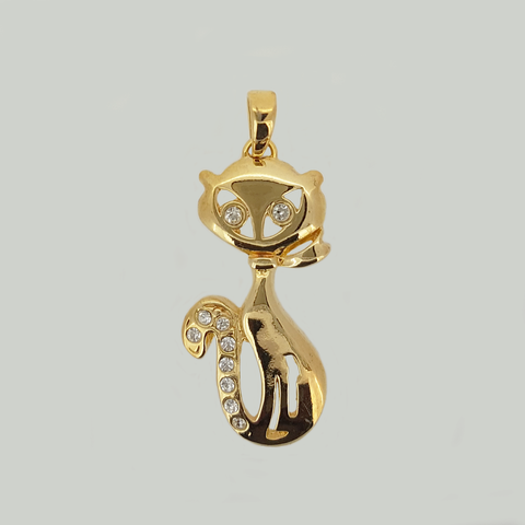 Cat Pendant in Yellow Gold Filled with Clear Gemstones