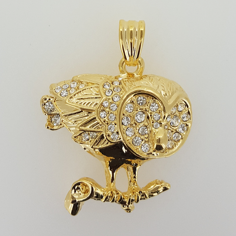 Owl Pendant in Yellow Gold Filled with Clear Gemstones
