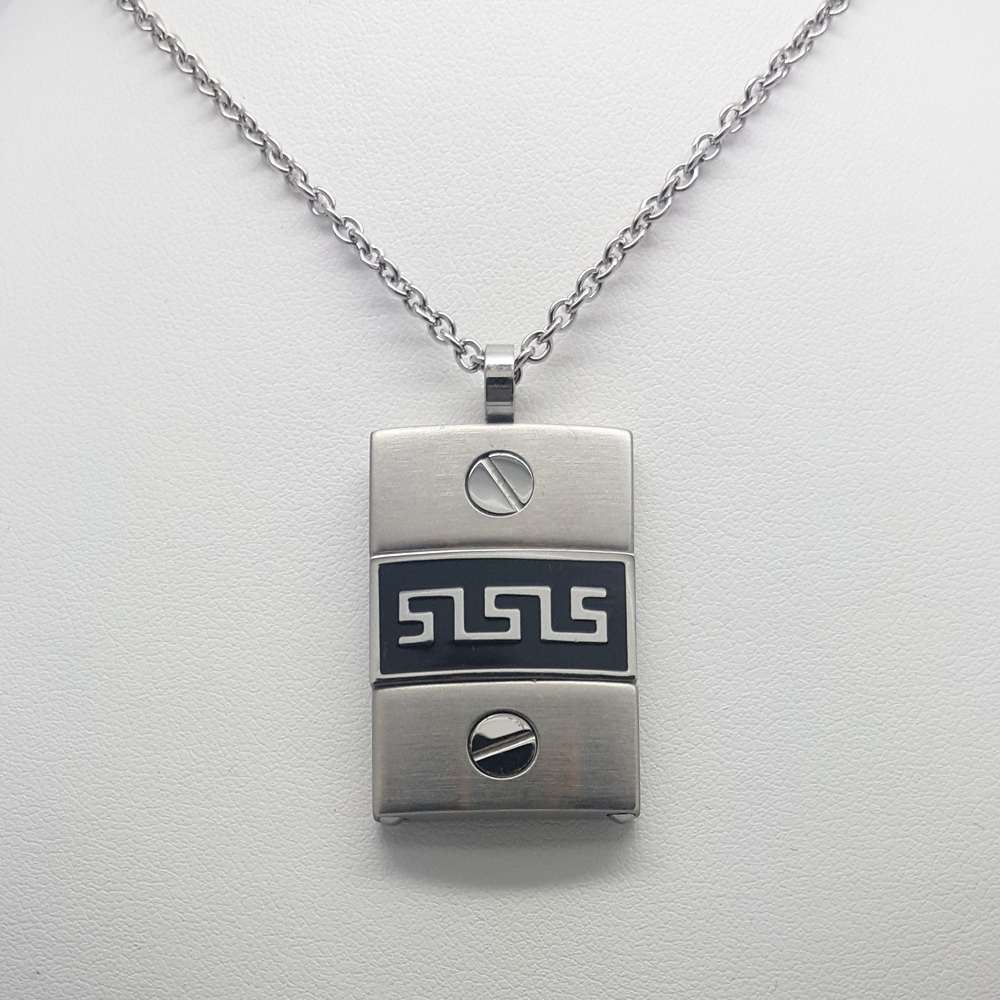 Necklace in Stainless Steel with Black Enamel & Greek Key