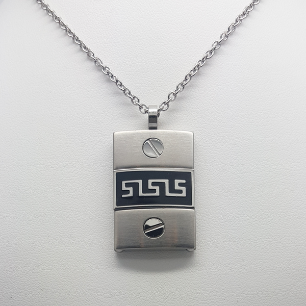 Necklace in Stainless Steel with Black Enamel & Greek Key
