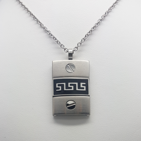 Necklace in Stainless Steel with Black Enamel & Greek Key