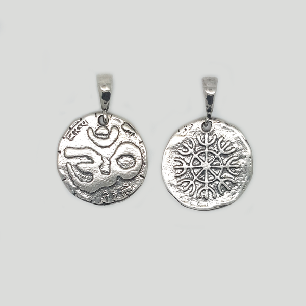 OM Symbol Charm Pendant in Aged Silver