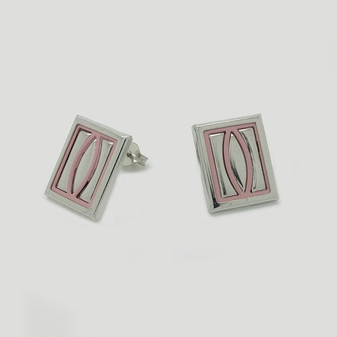 Stud Earrings in Stainless Steel with Pink Enamel