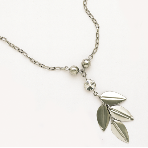 Choker Leaves in Stainless Steel with Clear Gemstone