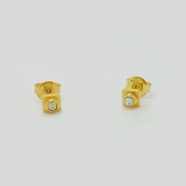 Stud Earrings in Yellow Gold Filled with Clear Gemstones