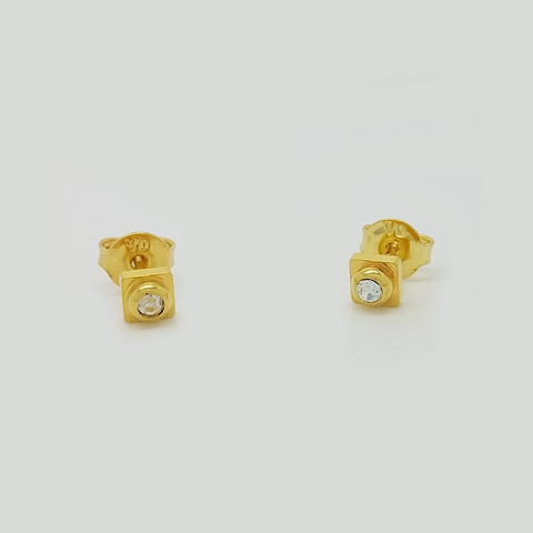 Stud Earrings in Yellow Gold Filled with Clear Gemstones