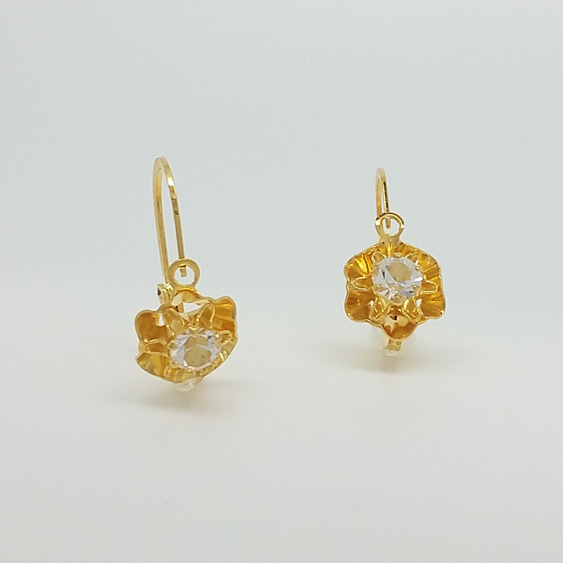 Flower Earrings in Yellow Gold Filled with Clear Gemstone