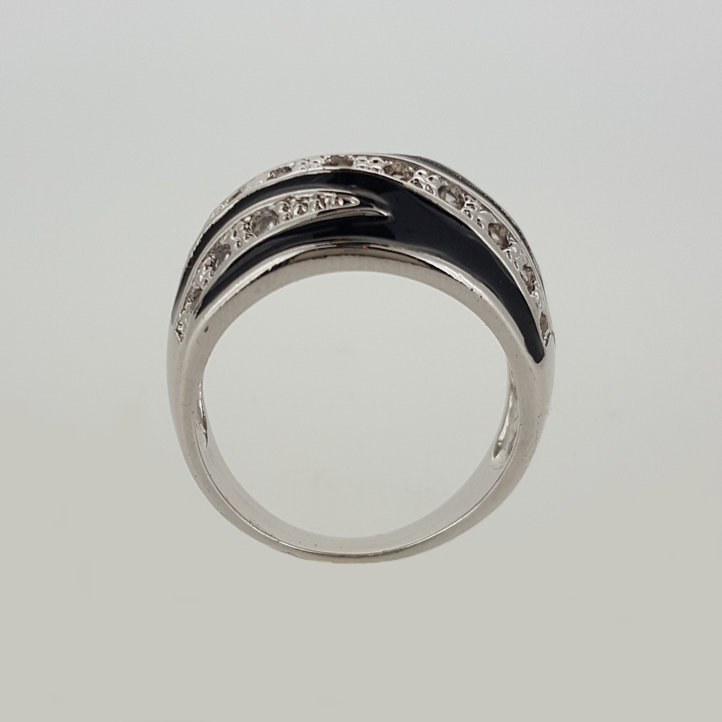 Ring in White Gold Filled with Gemstones & Black Enamel