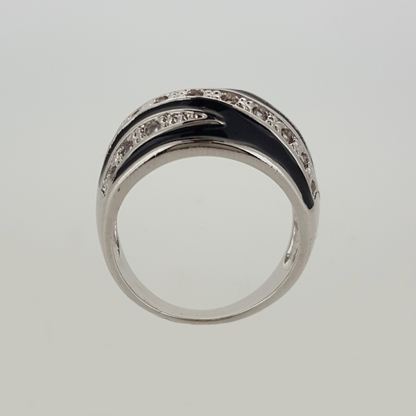 Ring in White Gold Filled with Gemstones & Black Enamel