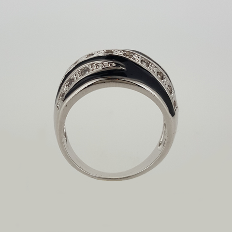 Ring in White Gold Filled with Gemstones & Black Enamel