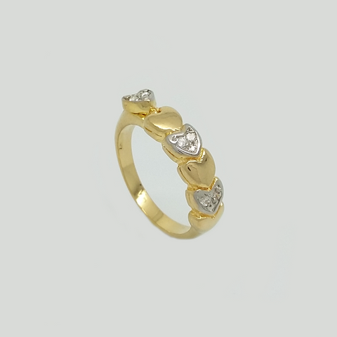 Ring in Yellow Gold Filled & Silver Enamel with Hearts