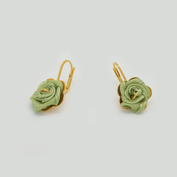 Dangle Earrings in Yellow Gold Filled with Green Rose