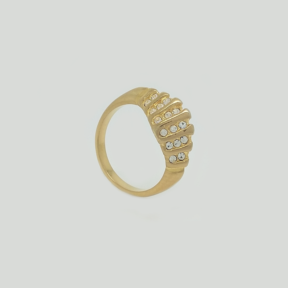 Triangle Top Ring in Yellow Gold Filled with Clear Gemstones