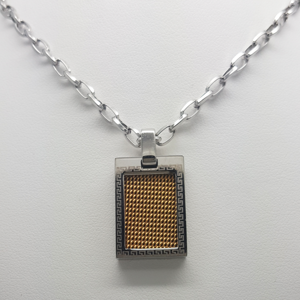Black/Brown Pendant in Stainless Steel with Greek Key Necklace