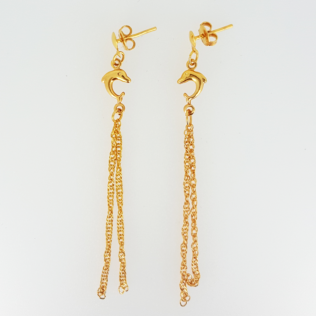 Dophin Earrings in Yellow Gold Filled with Chains
