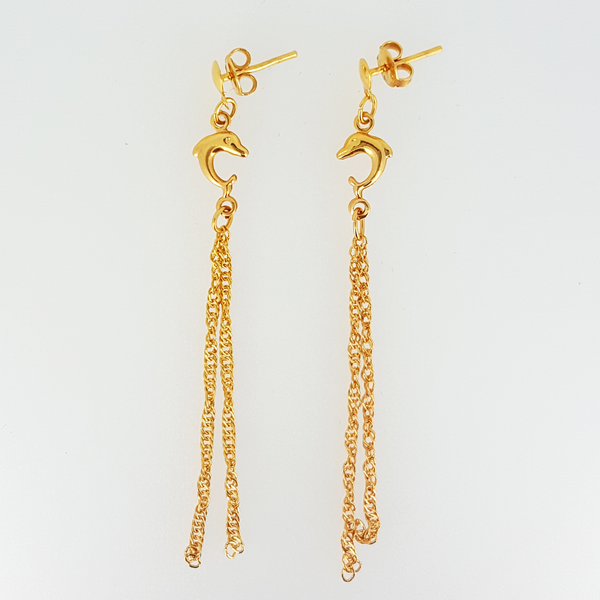 Dophin Earrings in Yellow Gold Filled with Chains