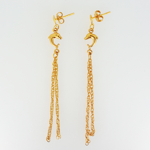 Dophin Earrings in Yellow Gold Filled with Chains