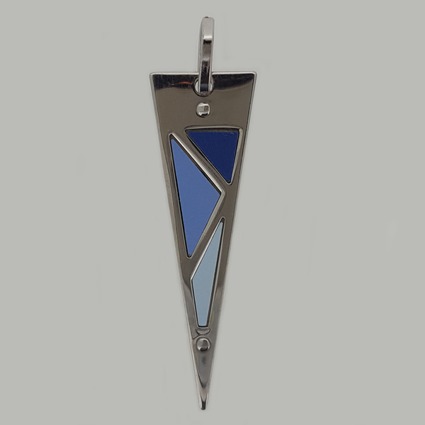 Triangle Pendant in Stainless Steel with Blue Enamel