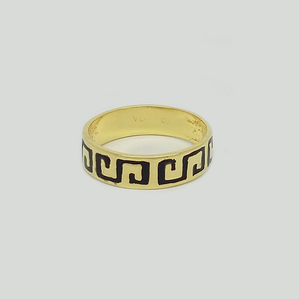 Band in Yellow Gold Filled & Black Enamel Graved Greek Details