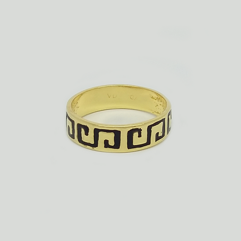 Band in Yellow Gold Filled & Black Enamel Graved Greek Details